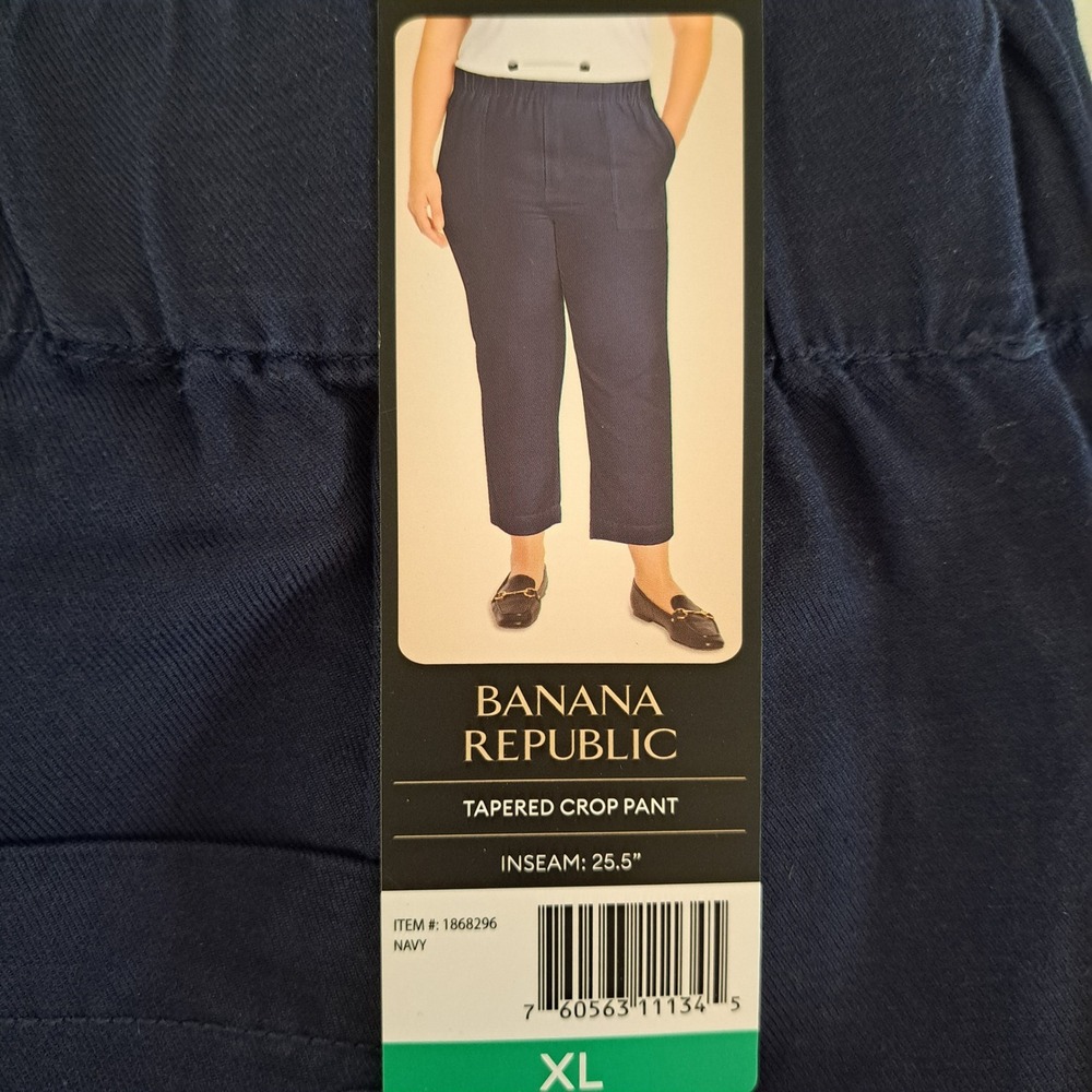 Banana Republic Tapered Crop Pant Womens XL Navy NEW Elastic Waist‎ 832-287-CB5